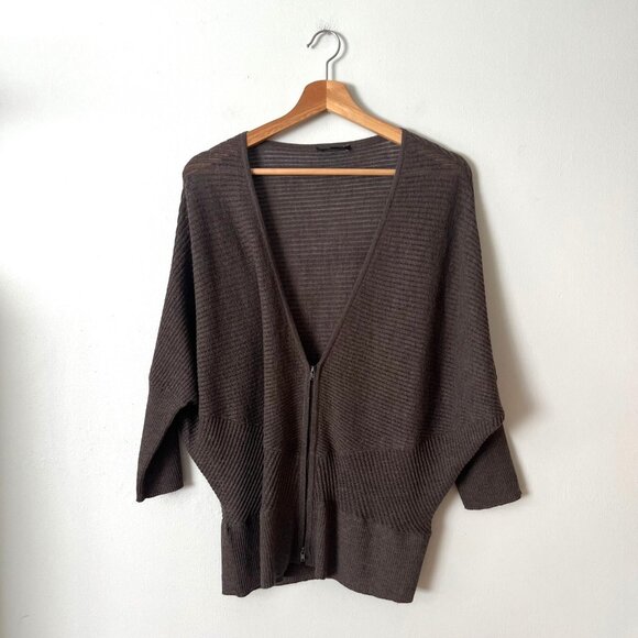 Eileen Fisher Brown Wool Dolman Sleeve Zip Up Cardigan Women's Size XL - Picture 1 of 9